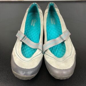 Clarks Collection Haley Braeburn Mary Jane Suede Shoes Gray Teal Size 8